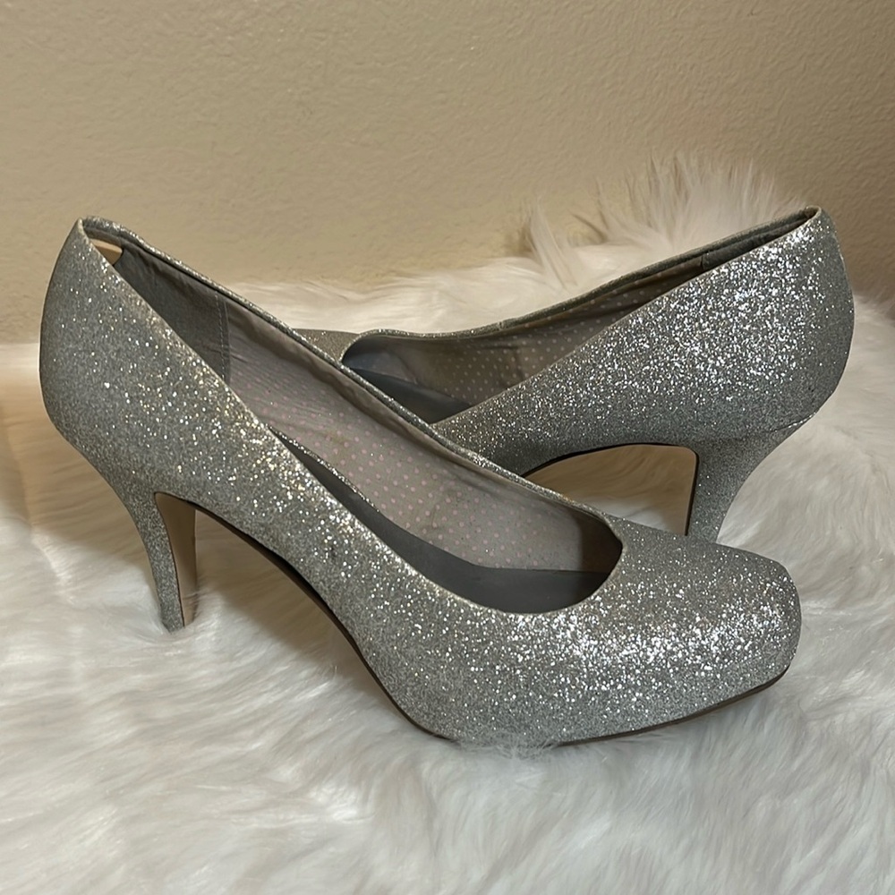 Madden Girl Silver Glitter Heels